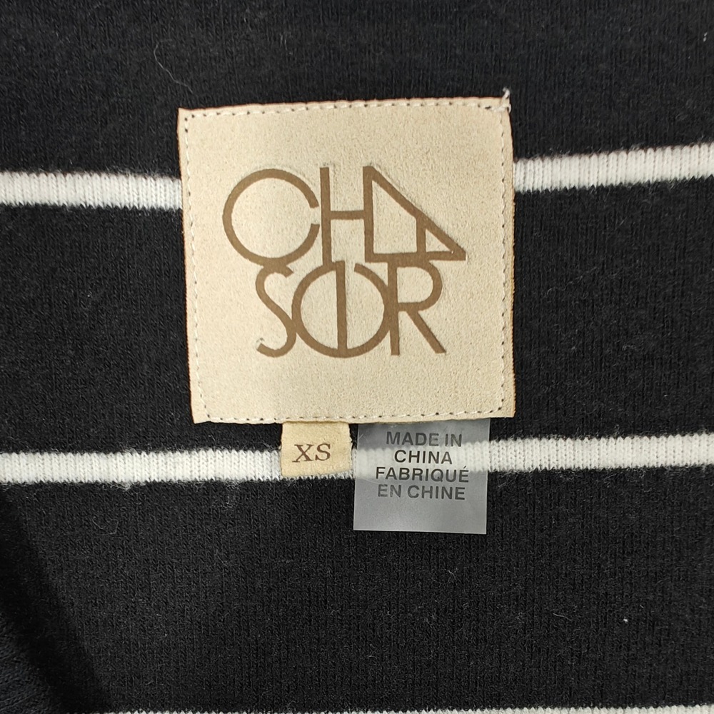 Chaser Womens Black White Striped V-Neck Sweater XS CWB853 - Picture 3 of 7